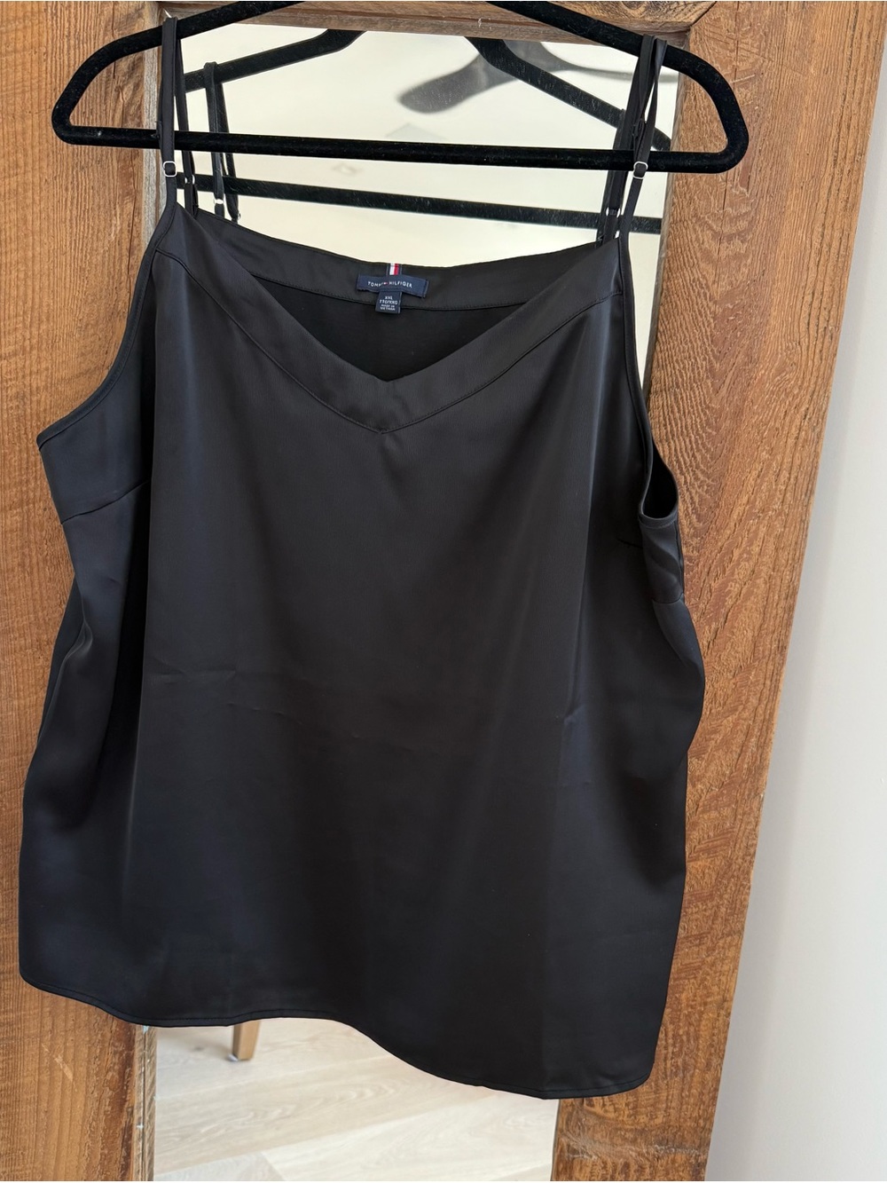 Tommy Hilfiger Black Satin V-Neck Camisole with Adjustable Straps